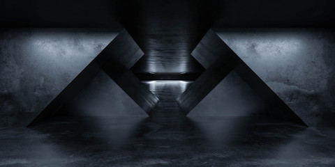 Wall Mural - Underground concrete basement with low key blue lighting industrial grunge concrete background 3d render illustration