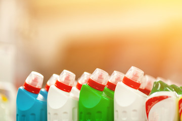 Cleaning spray products on super market shelf