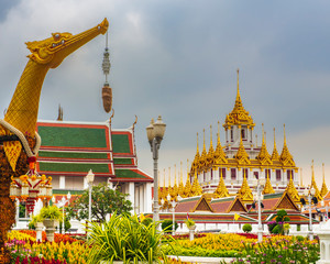 Maha Chetsadabodin Pavilion Court, metal castle backdrop Rajanaddaram Temple in Bangkok, Thailand