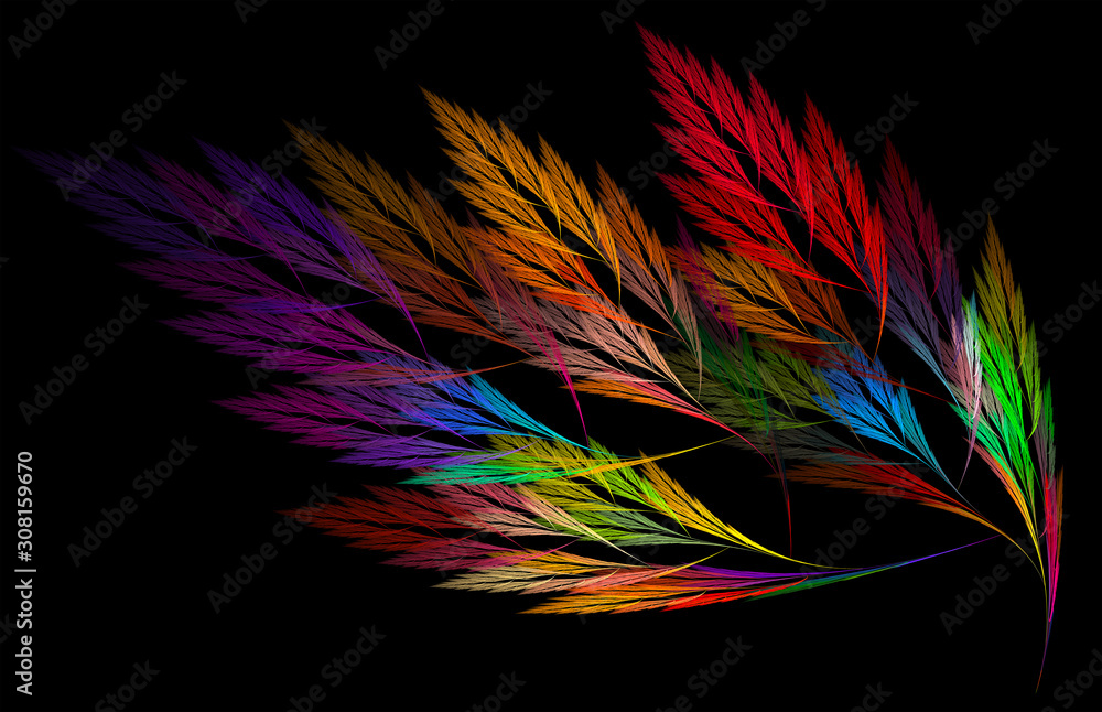 abstract background with fractal feathers - obrazy, fototapety, plakaty 