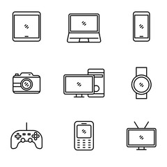 Wall Mural - set of device vector illustration with simple black line design isolated on white background. device