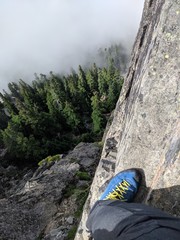view from side of cliff while rock climbing