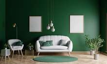 Green Living Room. Interior Design. 3d Rendering