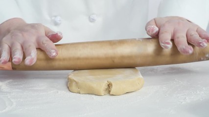 Poster - Step by step. Flat lay. Rolling out Sugar cookie dough with French rolling pin.