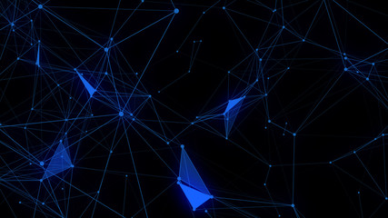 Poster - Abstract illustration background motion transformation low poly triangular plexus digital evolution future technology graphic animation network decentralize communication connection.