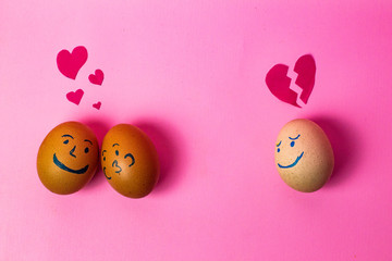 Wall Mural - egg with a broken heart expression isolated in a pink background