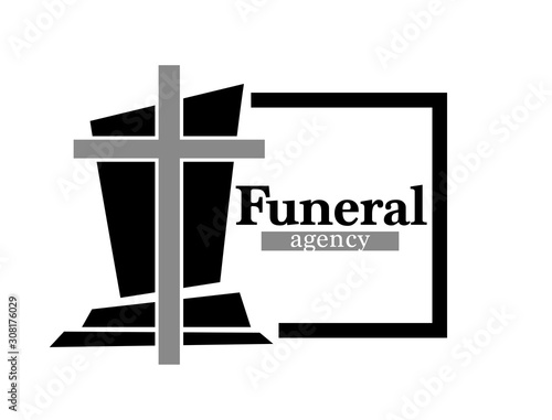Fotografía Funeral agency logo with headstone and cross in black frame