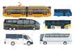 Travel shuttle buses and passenger transport vehicles side view