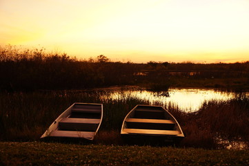 Wall Mural - row boats on the riverbank