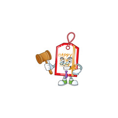 Sticker - Smart judge happy new year tag presented in cartoon character style