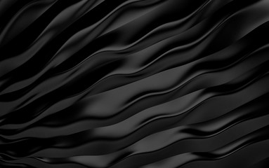 Black wavy background color splash, elegant classy design. 3d render