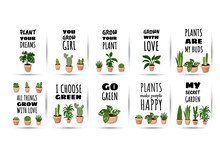 Hygge Set Of Postcards. Collection Of Potted Succulent Plants Flyers. Cozy Lagom Scandinavian Style Posters