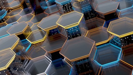 Abstract Glass Background of Hexagons. 3D illustration