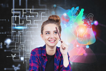 Wall Mural - smiling teen girl, creativity and analysis