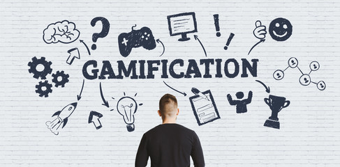 gamification concept with word and gaming icons