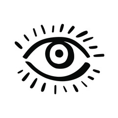 The Eye. Hand drawn graffiti illustration, doodle. Cool vector icon, trendy design element. Stylized simple image in retro linear style of wide open human eye. Sticker, hip tote, t-shirt graphic print