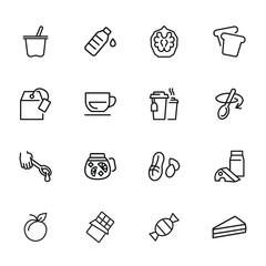 Wall Mural - Light breakfast line icon set. Set of line icons on white background. Cup, spoon, walnut. Snack concept. Vector illustration can be used for topics like eating, drinking, healthy, diet