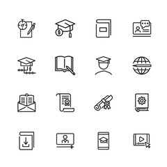 Online learning line icon set. Book, webinar, diploma. Education concept. Can be used for topics like studying, teaching, graduation