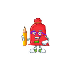 Wall Mural - Cool smart Student santa bag close character holding pencil