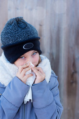 Canvas Print - beautiful sick girl in winter