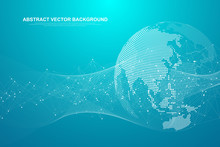 Global Network Connection Concept. Big Data Visualization. Social Network Communication In The Global Computer Networks. Internet Technology. Business. Science. Vector Illustration