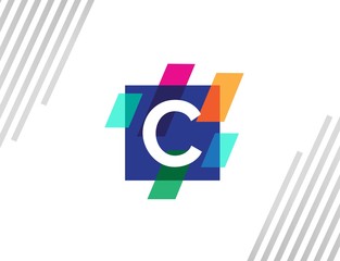 Wall Mural - Creative square initial letter C with colorful diagonal line logo design