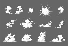 Smoke Illustration Set  For Special Effects Template. Steam Clouds, Mist, Fume, Fog, Dust, Explosion, Or  Vapor  2D VFX Clipart Element For Animation