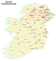 Wall Mural - administrative map of Ireland and Northern Ireland