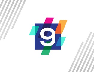 Wall Mural - Creative square initial number 9 with colorful diagonal line logo design
