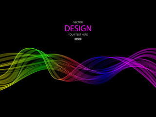 Poster - Bright transparent gradient wave on dark background. Vector background.