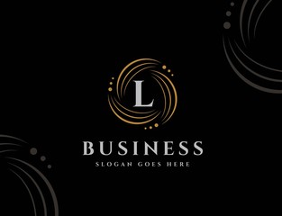 Wall Mural - Royal circle gold orbit with dots initial letter L logo design vector graphics