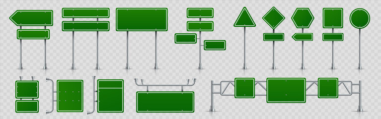 highway signs. green pointers on the road, traffic control signs and road direction signboards. vect