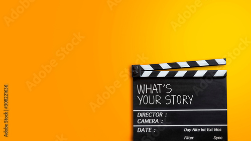 Fotomural What's your story.text title on movie clapper board