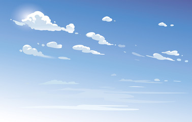 Vector blue sky clouds. Anime clean style. Background design