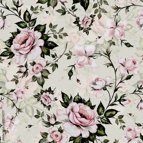 Naklejka na szybę Watercolor seamless pattern drawn lovely roses TW.jpg