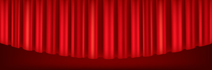 Red curtains of theater stage.