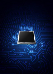 Wall Mural - CPU chip and circuit board. Blue microprocessor background.