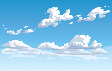 Wall Mural - vector blue cloudy sky. anime clean style. background design