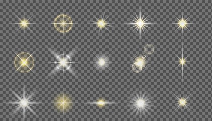 Wall Mural - flash camera light effect. realistic twinkle stars. vector glow shine element set. starlight isolate
