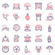 Japan items color linear icons set