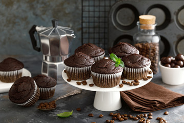 Canvas Print - Coffee chocolate muffins for breakfast