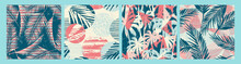 Seamless Exotic Pattern With Tropical Plants And Textured Background.