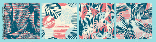 Fotomural Seamless exotic pattern with tropical plants and textured background