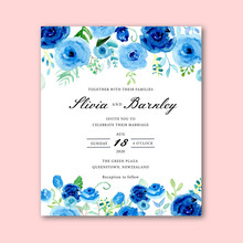 Wedding Invitation Blue Floral Watercolor