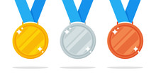 Medal Vector. Gold, Silver And Bronze Medals Are The Prize Of The Winner Of A Sports Event.