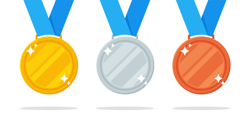 medal vector. gold, silver and bronze medals are the prize of the winner of a sports event.