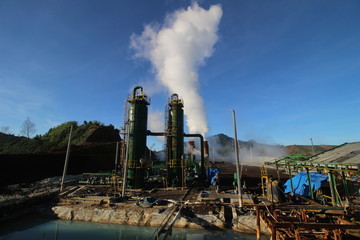 geothermal supplier that emits smoke which is located on an active mountain in Dieng ,Indonesia