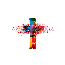 Colorful Christian Cross With Music Notes Isolated Vector Illustration. Religion Themed Background. Design For Gospel Church Music, Concert, Festival, Choir Singing, Christianity, Prayer 