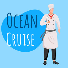 Ocean cruise social media post mockup. Professional cook, chef. Advertising web banner design template. Social media booster, content layout. Promotion poster, print ads with flat illustrations