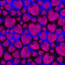 Romantic Seamless Pattern With Cute Images Of Hearts On A White Background. The Style Of Children's Drawing.